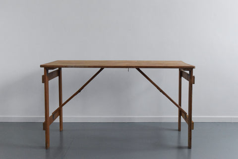 Vintage Small Rustic Wooden Folding Trestle Table, with War Department Stamp