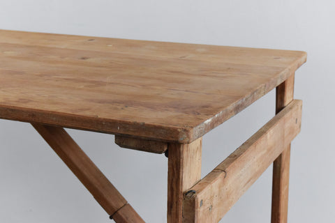 Vintage Small Rustic Wooden Folding Trestle Table, with War Department Stamp
