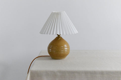 Vintage Small Studio Pottery Table Lamp by Moffatt Pottery Scotland with New White Pleated Shade