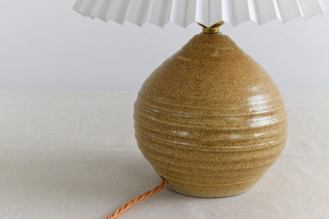 Vintage Small Studio Pottery Table Lamp by Moffatt Pottery Scotland with New White Pleated Shade