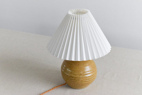 Vintage Small Studio Pottery Table Lamp by Moffatt Pottery Scotland with New White Pleated Shade