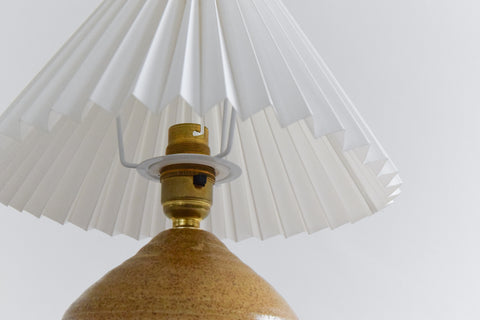 Vintage Small Studio Pottery Table Lamp by Moffatt Pottery Scotland with New White Pleated Shade