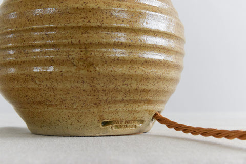 Vintage Small Studio Pottery Table Lamp by Moffatt Pottery Scotland with New White Pleated Shade