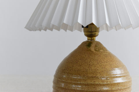 Vintage Small Studio Pottery Table Lamp by Moffatt Pottery Scotland with New White Pleated Shade