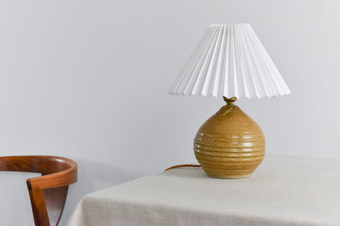 Vintage Small Studio Pottery Table Lamp by Moffatt Pottery Scotland with New White Pleated Shade
