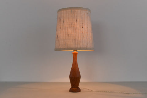 Vintage Small Teak Table Lamp with Natural Textured Shade