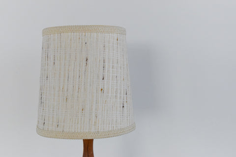 Vintage Small Teak Table Lamp with Natural Textured Shade