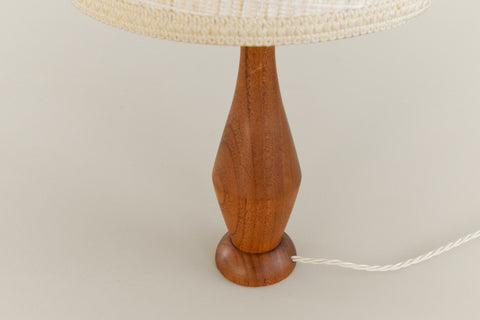Vintage Small Teak Table Lamp with Natural Textured Shade