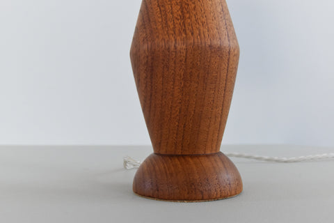 Vintage Small Teak Table Lamp with Natural Textured Shade