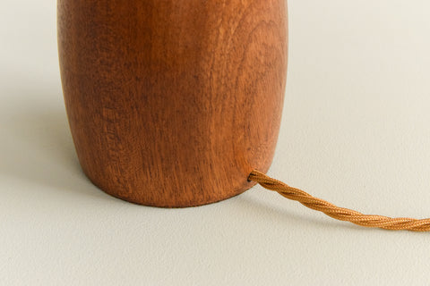 Vintage Small Teak Turned Table Lamp with New Cream Pleated Lampshade