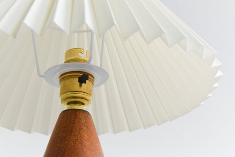 Vintage Small Teak Turned Table Lamp with New Cream Pleated Lampshade
