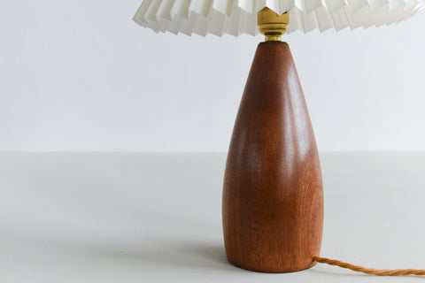 Vintage Small Teak Turned Table Lamp with New Cream Pleated Lampshade