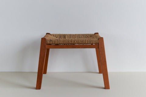 Vintage Teak and Rush Weave Footstool