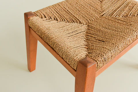 Vintage Teak and Rush Weave Footstool