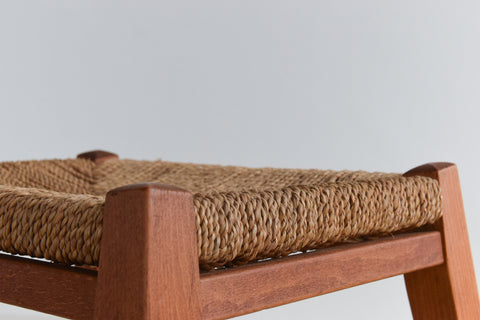 Vintage Teak and Rush Weave Footstool