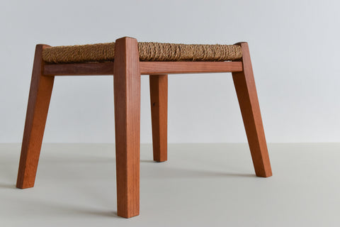 Vintage Teak and Rush Weave Footstool