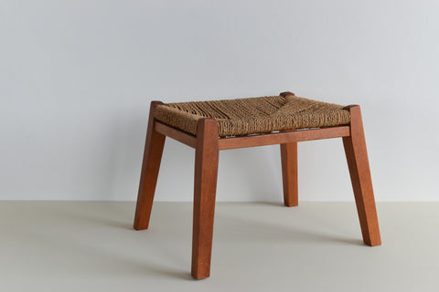 Vintage Teak and Rush Weave Footstool