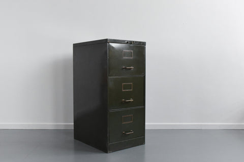 Vintage Small Three Drawer Green Metal Filing Cabinet
