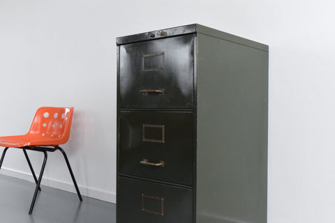 Vintage Small Three Drawer Green Metal Filing Cabinet