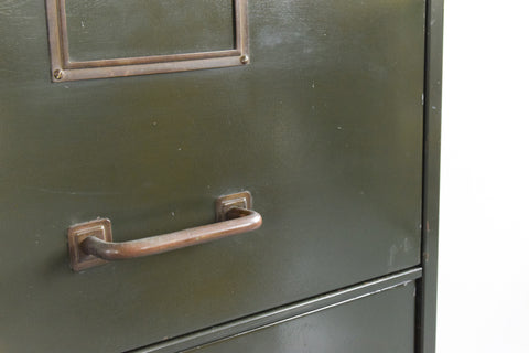 Vintage Small Three Drawer Green Metal Filing Cabinet