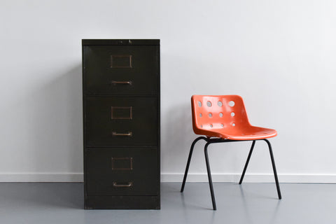 Vintage Small Three Drawer Green Metal Filing Cabinet