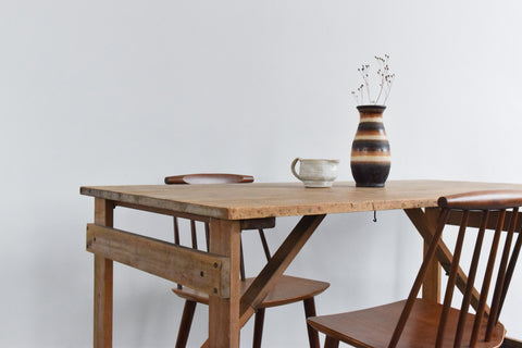 Vintage Small Rustic Wooden Folding Trestle Table