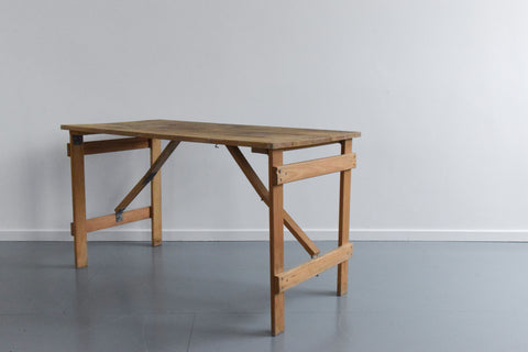 Vintage Small Rustic Wooden Folding Trestle Table