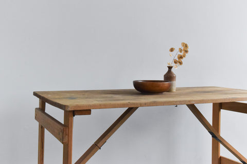 Vintage Small Rustic Wooden Folding Trestle Table