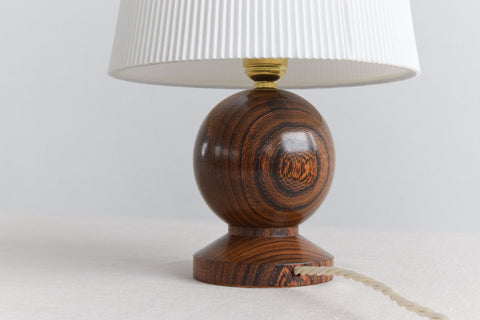 Vintage Small Wooden Table Lamp with White Ribbed Shade