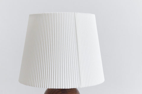 Vintage Small Wooden Table Lamp with White Ribbed Shade