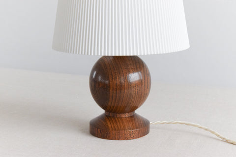 Vintage Small Wooden Table Lamp with White Ribbed Shade