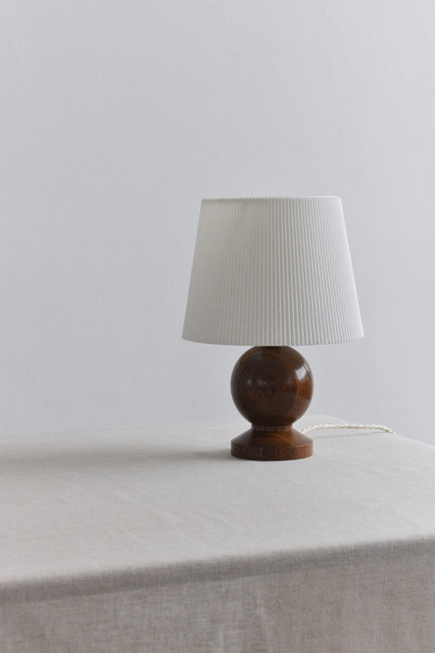 Vintage Small Wooden Table Lamp with White Ribbed Shade