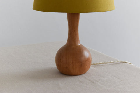 Vintage Small Wooden Table Lamp with Yellow Shade