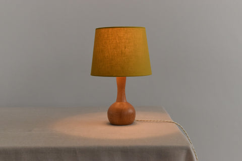 Vintage Small Wooden Table Lamp with Yellow Shade