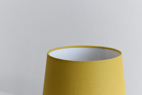 Vintage Small Wooden Table Lamp with Yellow Shade