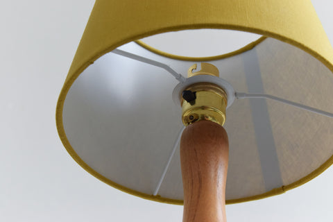 Vintage Small Wooden Table Lamp with Yellow Shade