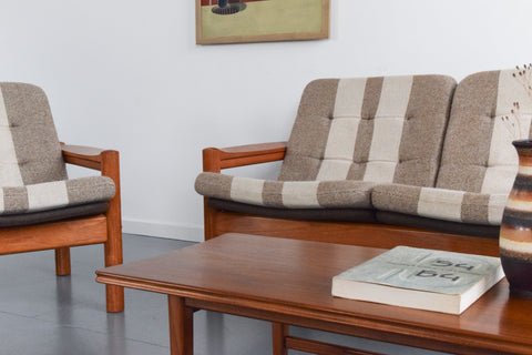 Vintage Teak Framed Two Seater Sofa and Arm Chair Set by Domino Mobler