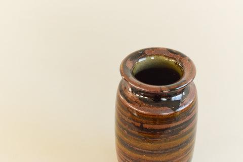 Vintage Studio Pottery Brown and Khaki Green Stripe Vase
