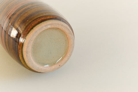 Vintage Studio Pottery Brown and Khaki Green Stripe Vase