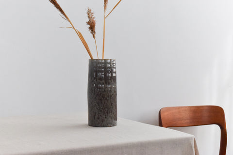 Vintage Studio Pottery Cylindrical Grey Glazed Vase by Youghal Pottery of Ireland