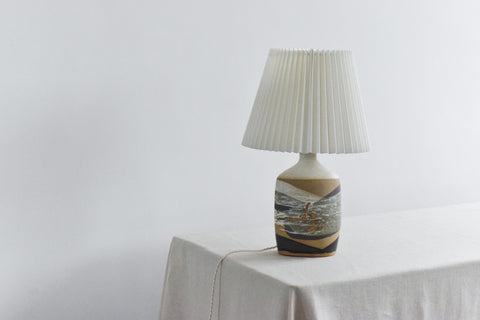 Vintage Studio Pottery Table Lamp with New Pleated Shade