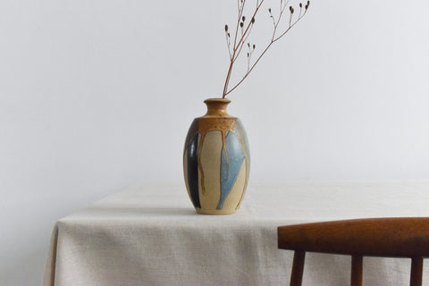 Vintage Studio Pottery Vase / Bottle with Drip Glaze