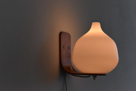Vintage Swedish Bent Ply and Glass Opaline Wall Light by Uno & Östen Kristiansson for Luxus Vittsjö