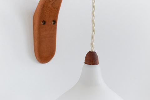 Vintage Swedish Wood and Glass Opaline Wall Light by Uno & Östen Kristiansson for Luxus Vittsjö Model 705