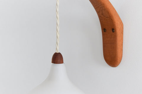 Vintage Swedish Wood and Glass Opaline Wall Light by Uno & Östen Kristiansson for Luxus Vittsjö Model 705