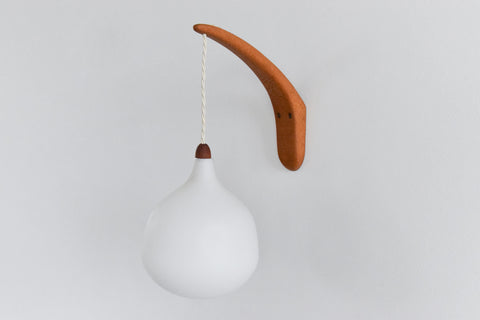 Vintage Swedish Wood and Glass Opaline Wall Light by Uno & Östen Kristiansson for Luxus Vittsjö Model 705