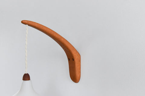 Vintage Swedish Wood and Glass Opaline Wall Light by Uno & Östen Kristiansson for Luxus Vittsjö Model 705