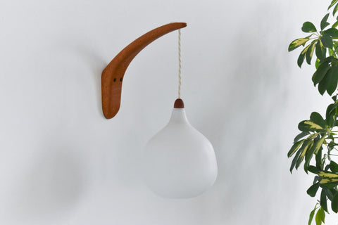 Vintage Swedish Wood and Glass Opaline Wall Light by Uno & Östen Kristiansson for Luxus Vittsjö Model 705