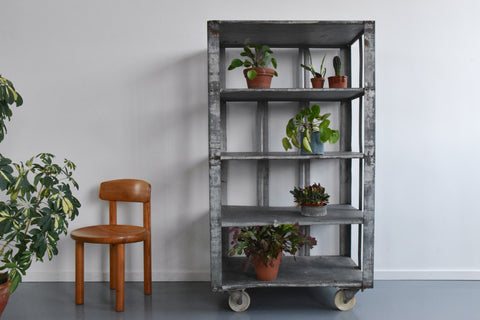 Vintage Galvanised Metal Factory Shelves on Castors