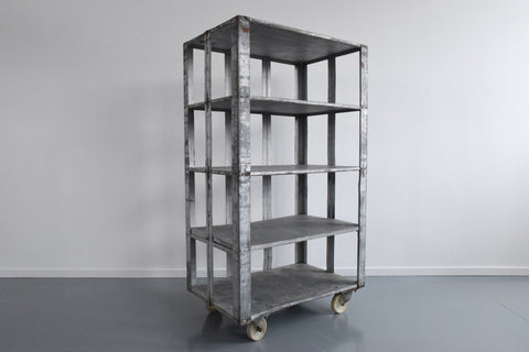 Vintage Galvanised Metal Factory Shelves on Castors